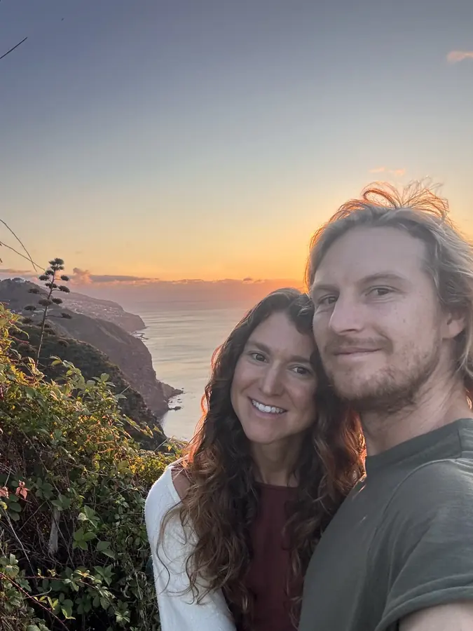 Trevor and Katelyn at sunset on the coast